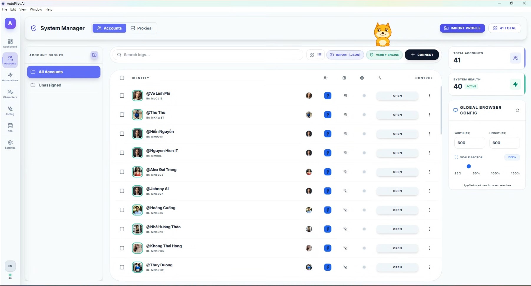 AutoPilot AI Accounts screen