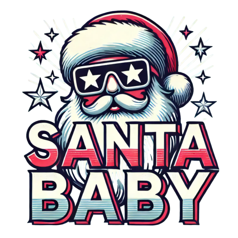 DALL·E 2024-09-28 01.43.44 - A playful vector-style design similar to 'Santa Baby,' but with a different color scheme. The illustration features Santa wearing star-shaped sunglass_100911_pixian_ai