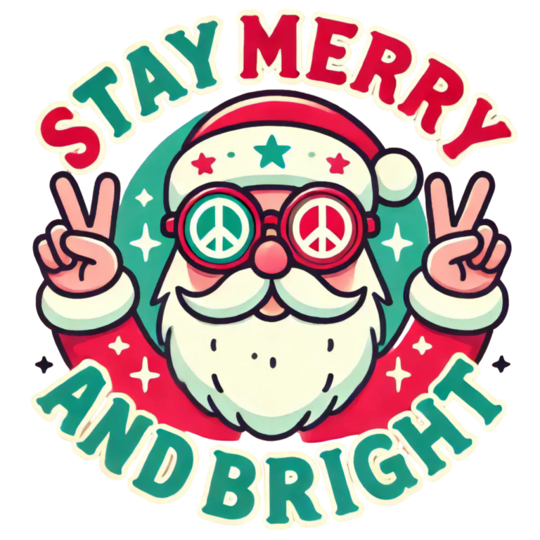 DALL·E 2024-09-28 03.38.06 - A fun and cute Christmas-themed vector design featuring Santa Claus wearing funky, round sunglasses with peace signs and a big smile. Santa is making _105033_pixian_ai