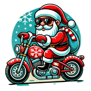 DALL·E 2024-09-28 14.01.36 - A playful and whimsical vector-style illustration of Santa Claus riding a motorcycle. The motorcycle should have festive Christmas elements such as re_100452_pixian_ai