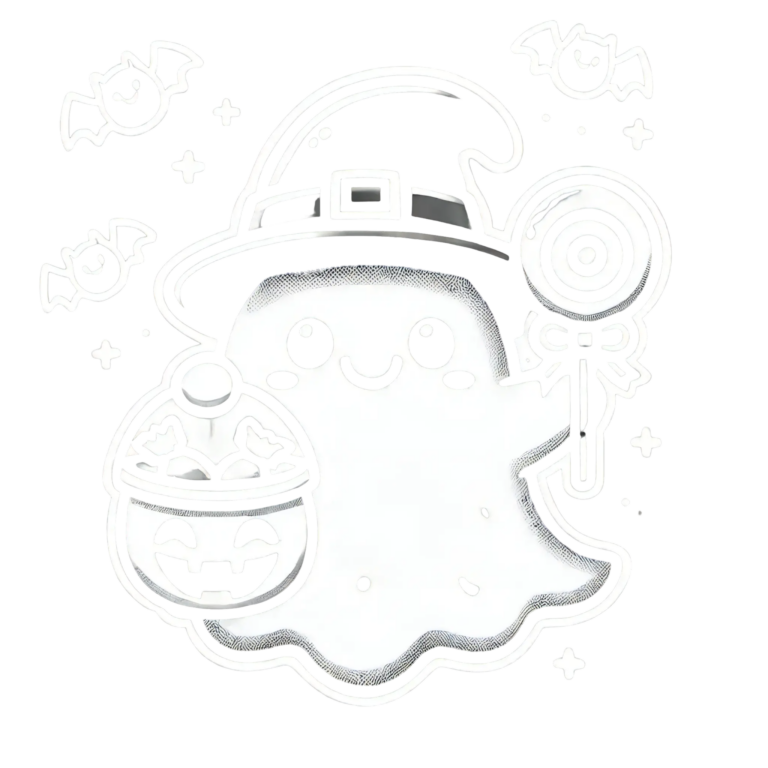 DALL·E 2024-09-29 02.48.42 - Create a Halloween-themed design featuring a cute ghost holding a candy bucket and a lollipop. The ghost should be wearing a witch hat instead of a be_111416_pixian_ai