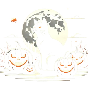 DALL·E 2024-09-29 07.56.33 - Create a Halloween-themed design featuring a black cat sitting next to jack-o'-lanterns, but in a more modern minimalist style. Simplify the shapes an_095150_pixian_ai