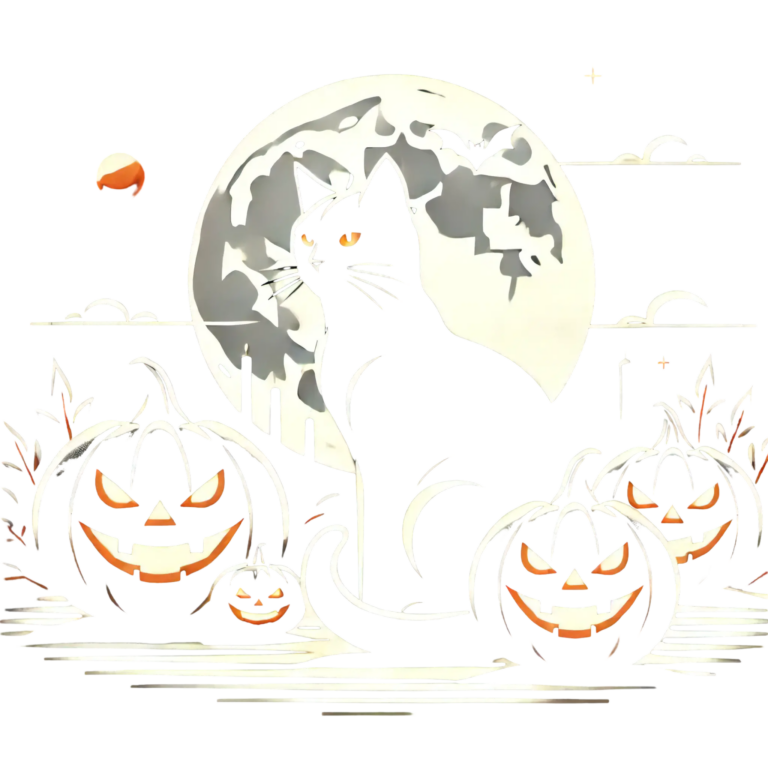 DALL·E 2024-09-29 07.56.33 - Create a Halloween-themed design featuring a black cat sitting next to jack-o'-lanterns, but in a more modern minimalist style. Simplify the shapes an_095150_pixian_ai