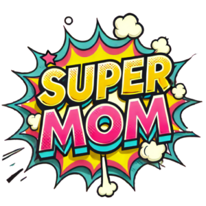 DALL·E 2024-09-29 09.59.54 - A playful and dynamic design featuring the text 'Super Mom' in bold, vibrant colors. The words are written in a retro, bubble-style font with a 3D eff_023926_pixian_ai_113613