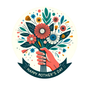 DALL·E 2024-09-29 14.24.45 - A stylized design similar to a 'Happy Mother's Day' theme featuring a hand holding a bouquet of flowers. The illustration should have a playful and wh_024452_pixian_ai