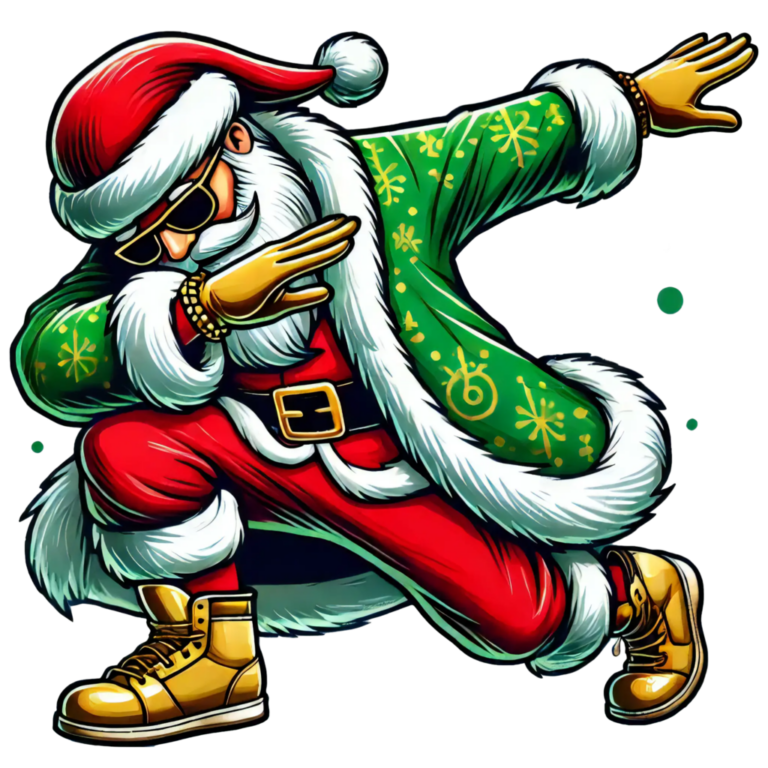 DALL·E 2024-10-01 01.17.03 - A festive illustration of Santa Claus doing the dab pose. Change the color of Santa’s outfit to green with white fur trim, and make his gloves and boo_111113_pixian_ai