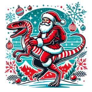 DALL·E 2024-10-01 03.44.56 - A Christmas-themed vector-style design featuring Santa Claus riding a dinosaur, similar to a velociraptor, with festive elements like snowflakes in th_094503_pixian_ai