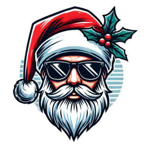 DALL·E 2024-10-02 16.07.30 - A vector-style design featuring Santa Claus with sunglasses, a Santa hat, and a holly leaf decoration on the hat. Use bold lines and bright colors, fo_101811_pixian_ai