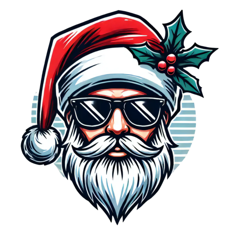 DALL·E 2024-10-02 16.07.30 - A vector-style design featuring Santa Claus with sunglasses, a Santa hat, and a holly leaf decoration on the hat. Use bold lines and bright colors, fo_101811_pixian_ai